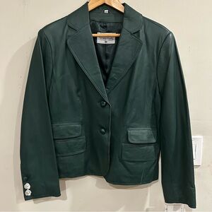 NWT Y2K PAMELA MCCOY Green Leather Blazer Preppy Academia size M
